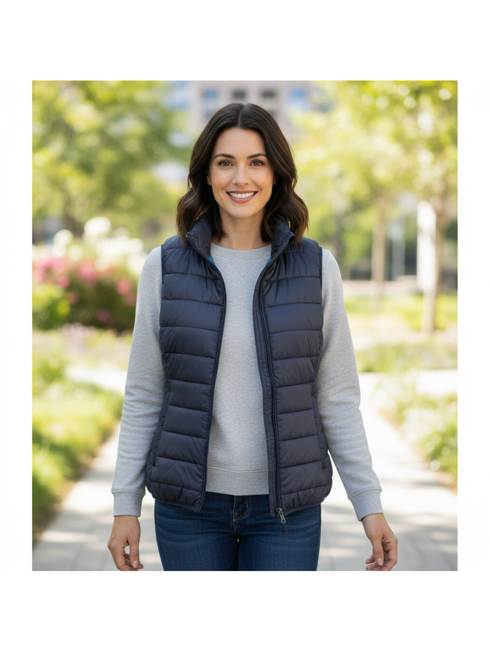 Landway Ladies Large Navy Blue Quilted Puffer Vest